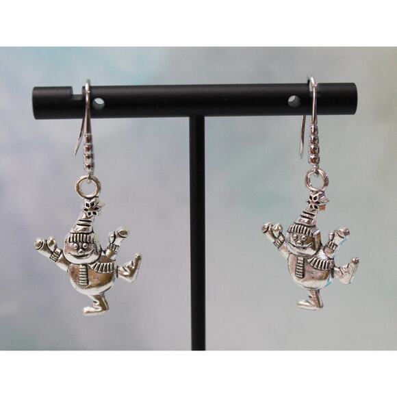 Dancing Silver Snowmen Earrings E134 - Picture 3 of 3